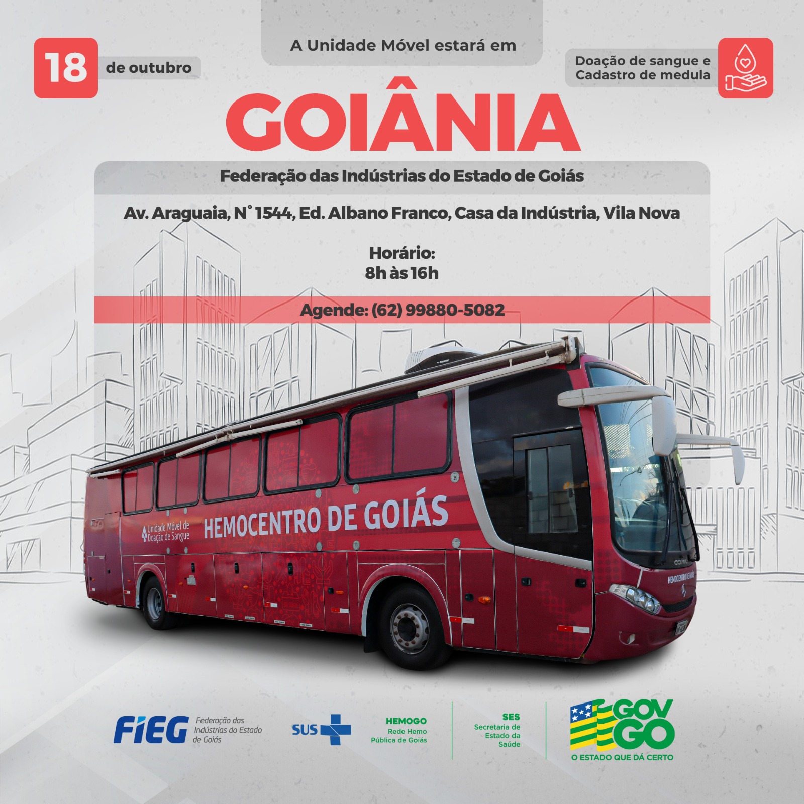 Imagem destacada do post: Fieg recebe unidade móvel do Hemocentro de Goiás nesta sexta-feira, 18